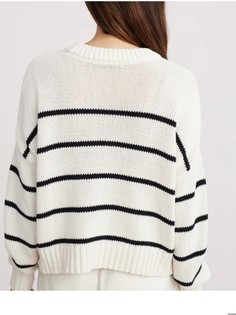 Jenni Kayne Chloe Striped 100% Cotton Crewneck Sweater Ivory Black NWT - Picture 4 of 14